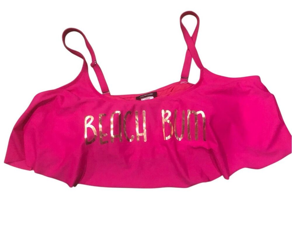 Bikini top Joe Boxer hot pink bikini top featuring metallic gold lettering adjus